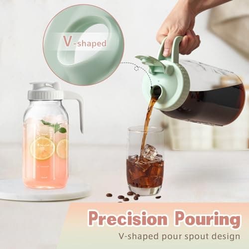 Mason Jar with Pour Spout Lid V-shaped, 2 Quart Iced Tea Pitcher Double Leak Proof, 64 oz Drink Pitcher for Breastmilk, Sun Tea, Juice, Coffee Creamer