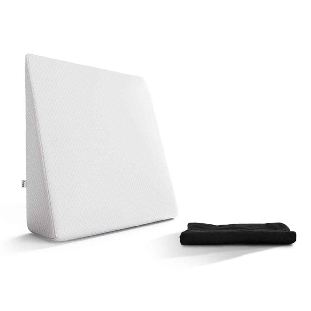Frido Complete Back Support Wedge Cushion Made with Memory Foam | Improves Comfort and Posture While Sitting/Working On Bed | Premium Removable Covers | White Cushion with Extra Black Cover