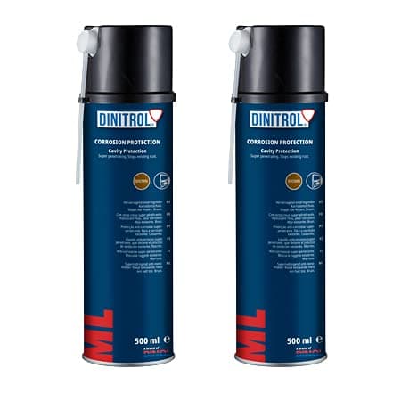 REJEL 2 x DINITROL ML PENETRATOR RUST PROOFING CAVITY WAX 500ml, BROWN AEROSOL DOOR SKIN