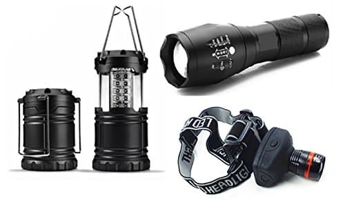 Army Gear Ultimate Tactical LED Bundle with Flashlight, Lantern and Headlamp, Black