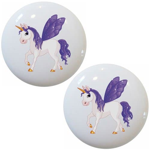 Set of 2 Purple Unicorn Ceramic Cabinet Drawer Knobs