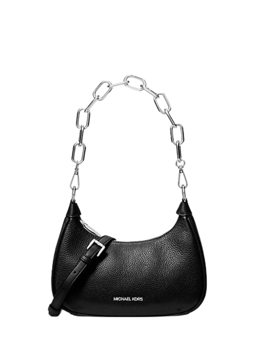 Michael Kors Cora Medium Pebbled Leather Shoulder Bag Black Silver