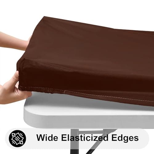 Smiry Rectangle Tablecloth - Elastic Vinyl Tablecloth with Flannel Backing for 8ft Folding Tables Waterproof Wipeable Table Cover for Indoor, Outdoor, Picnic and Camping (Coffee,