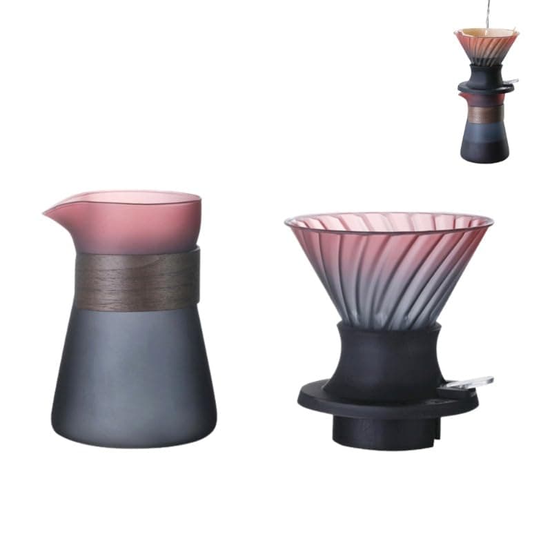 Pour Over Coffee Maker Set High Borosilicate Glass Dripper Coffee Sharing Pot Home Brewing Filter Compatible Drip Coffee Accessory with Comfortable Walnut Handle (Coffee maker set)