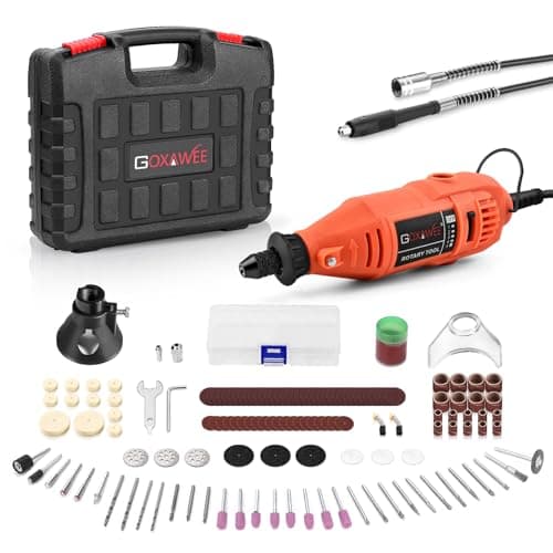 GOXAWEE Rotary Tool Kit with Keyless Drill Chuck and Flex Shaft, Variable Speed Electric Multiuse Tool & 140 Accessories for Cutting, Drilling, Engraving, Grinding, Sanding, Polishing, Crafts,and DIY