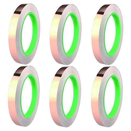 6 Pack Copper Foil Tape, Cooyeah Double-Sided Conductive Adhesive Tape for EMI Shielding, Craft, Arts, Paper Circuits, Electrical Repairs, Grounding (1/4” x 21.8yd)