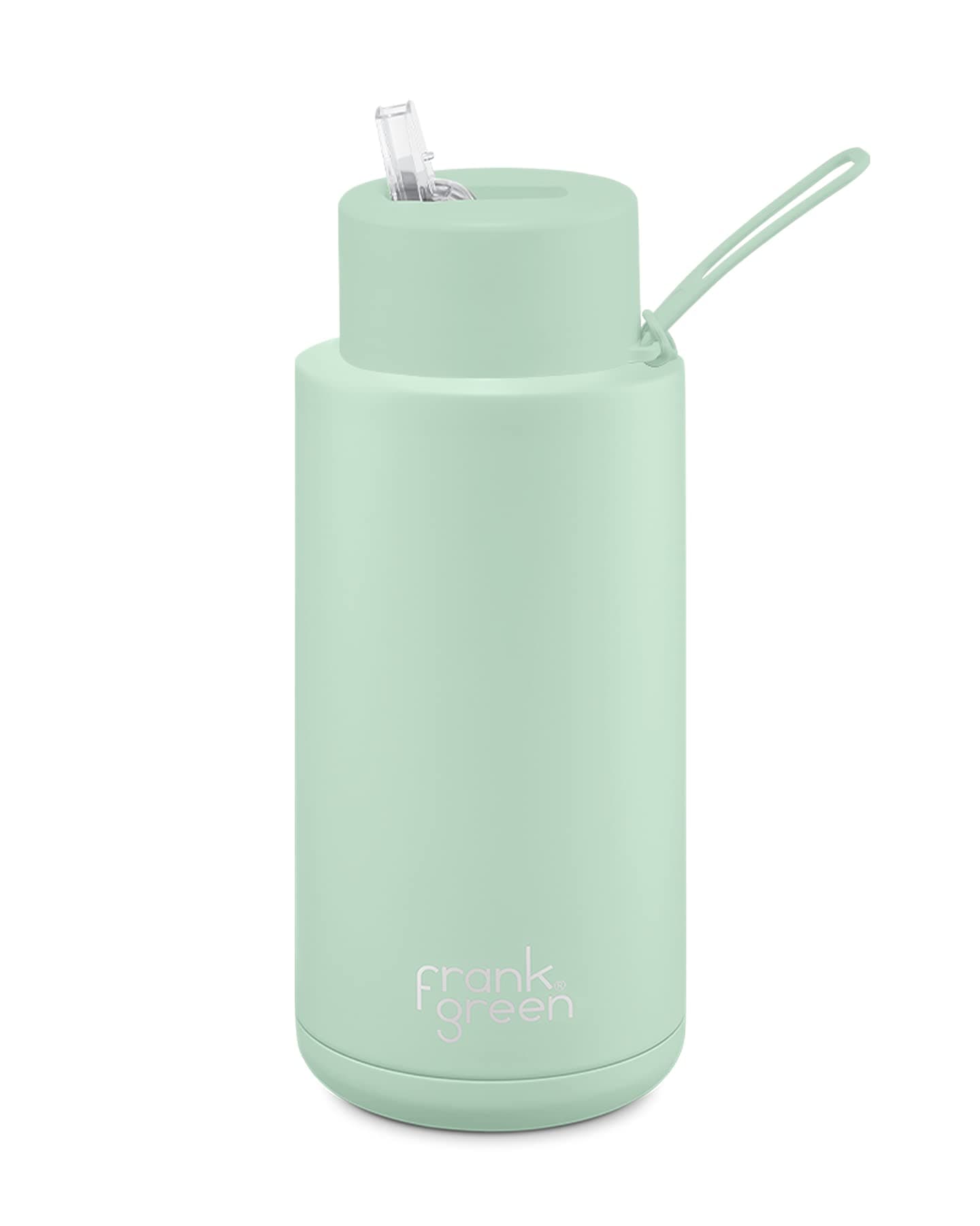 frank green Ceramic Reusable Bottle with Straw Lid, 1 L (34oz) Capacity, Mint Gelato