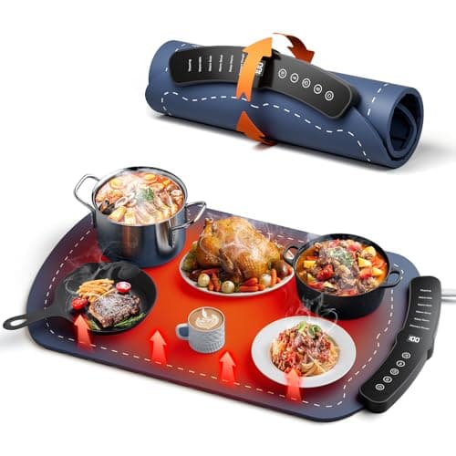 Warming Mat for Food, Fast Full Surface Graphene Electric Warming Tray, Foldable and Portable Food Warmer, 7 Temperature Settings and 1-4 Hour Adjustable Timer, for Parties, Gifts for Mom(Dark Blue)