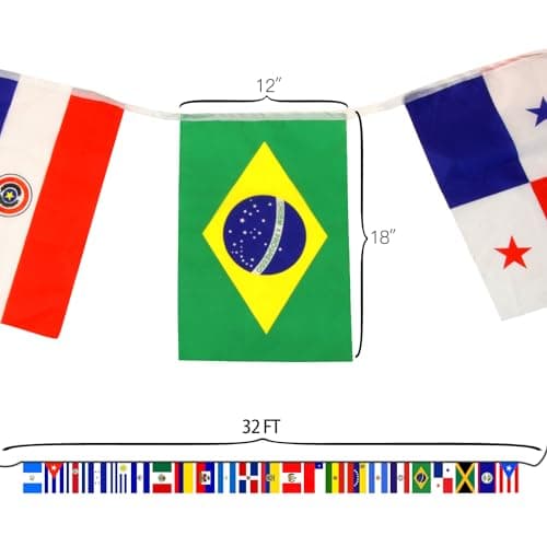 ANLEY Latin America 20 Countries String Flags - Assorted Latino Flag Banners for International Events Conference Party Decoration Sports Bars - 30 Ft 20 Flags