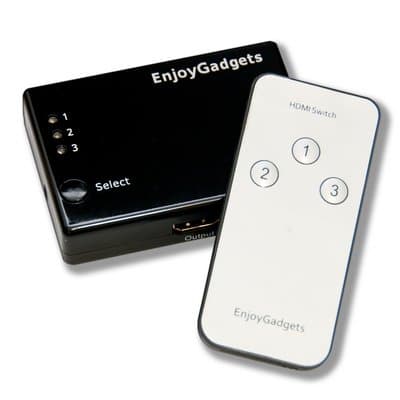 EnjoyGadgets 3-Port HDMI Switch (Switcher Selector), 3 In 1 Out, Support 3D, Remote Control, Auto Switching, 1080p