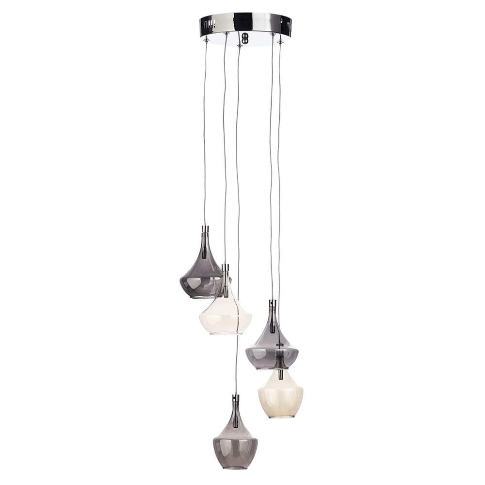 Litecraft 5 Light Chrome Cluster Ceiling Pendant Fitting Champagne & Smoke Glass Modern Style Home Lighting