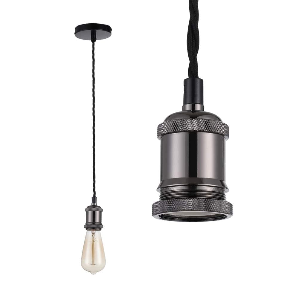 Vintage Retro Ceiling Pendant Light Fitting, 1.5M Twisted Braided Fle,E27 Lamp Holder Suspended Pendant Light Fitting Kit Pearl Black