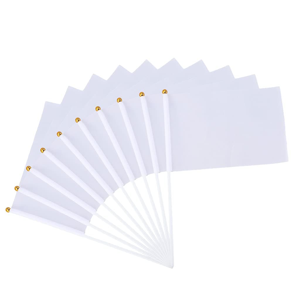NUOBESTY 48 Pcs White Mini Flags on Sticks Hand Held DIY Graffiti Flag Commanding Referee Flag Small Banner Flags for Party Events Celebration School Kids Birthday Sports Clubs White