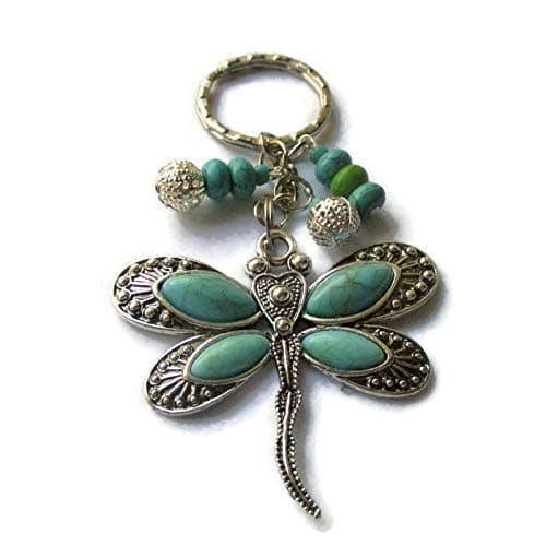 Ruby Rouge JewelleryTurquoise Dragonfly Silver Boho Keyring with Gift Bag