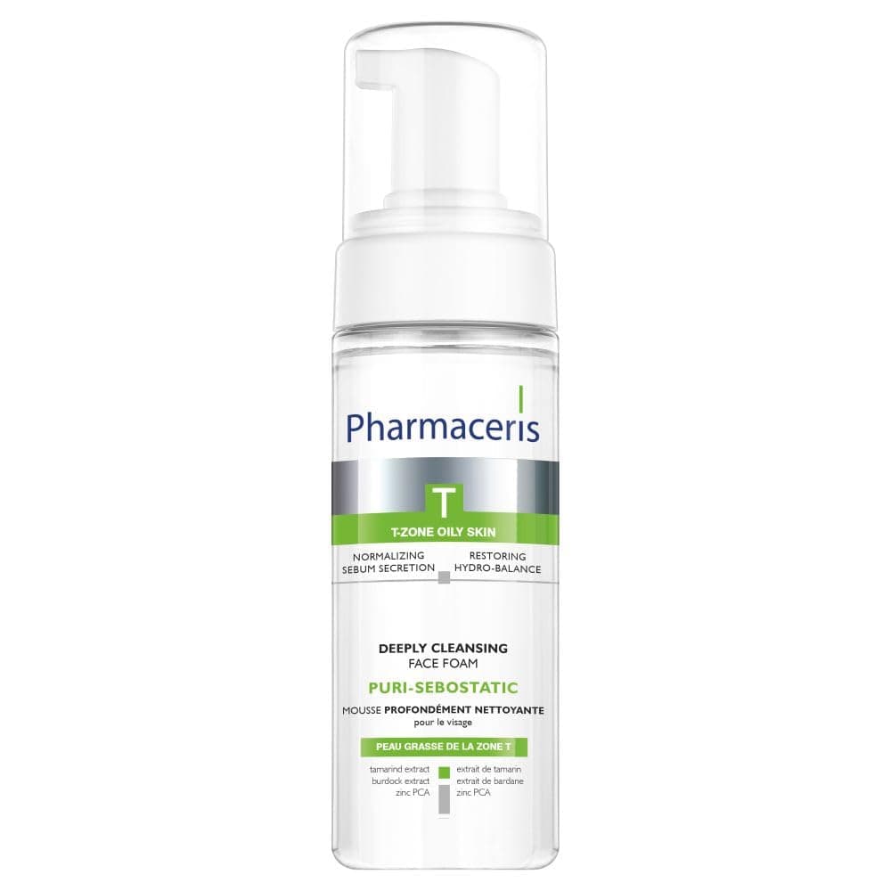 Pharmaceris T-Zone Puri‑Sebostatic Deeply Cleansing Face Foam, 150 Ml – Soap‑Free Foam With Tamarind Extract, Burdock, Zinc Pca And Mango Wax For Oily, Acne‑Prone Skin