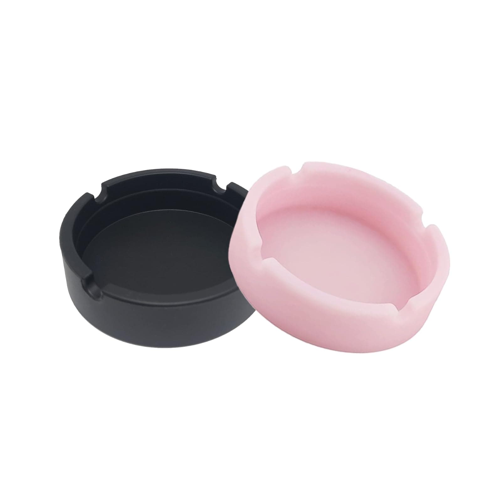 2 Pack Silicone Ashtrays Nonstick Cool Portable Ashtrays for Inside Heat Resistant Won't Break Silicone Round Luminous Ash Tray Set for Home Office Restaurant or Outdoor (Black & Pink)