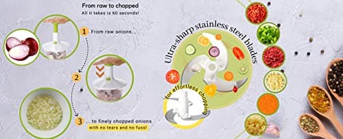 Brieftons Express Food Chopper: Large 6.8-Cup, Quick & Powerful Manual Hand Held Chopper/Mixer to Chop Fruits, Vegetables, Herbs, Onions for Salsa, Salad, Pesto, Hummus, Guacamole, Coleslaw, Puree