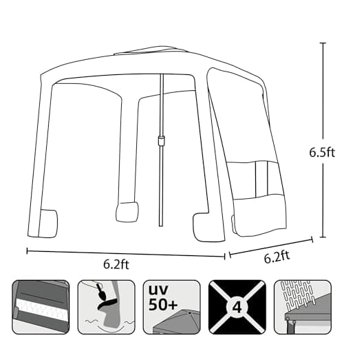 AMMSUN Beach Cabana, 6.2'×6.2' Beach Canopy, Easy Set up and Take Down, Cabana Tent with Sand Pockets, Instant Sun Shade with Side Wall, Coral Tropical