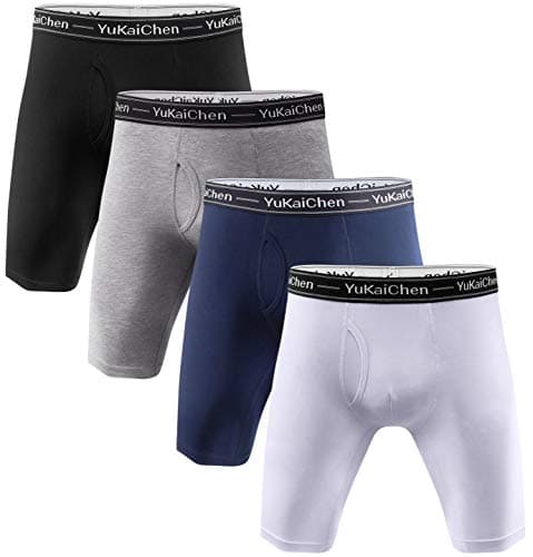 Men's Soft Bamboo Fiber Underwear Long Boxer Briefs Function Fly