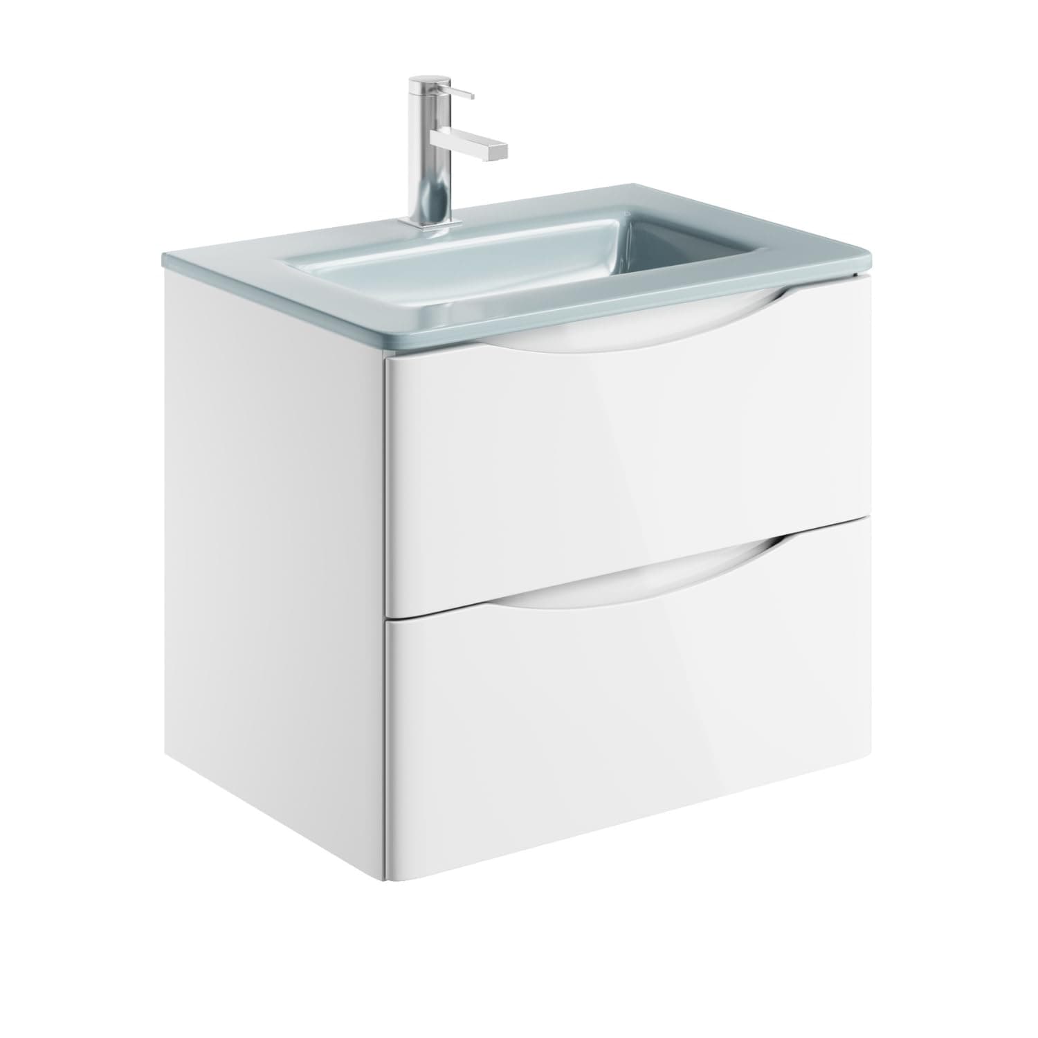 Eaton White Wall Hung Vanity Unit Includes White Glass Basin Bathroom Furniture Storage Unit 600mm