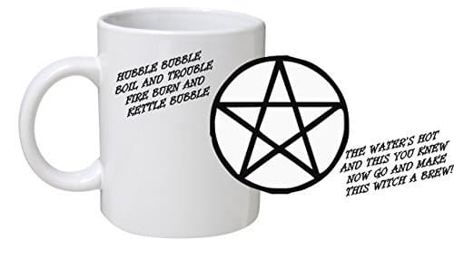 Hubble Bubble Boil and Trouble, Fire Burn and Kettle Bubble, the waters hot and this you knew, now go and make this witch a brew! - Witch Pentagram Mug
