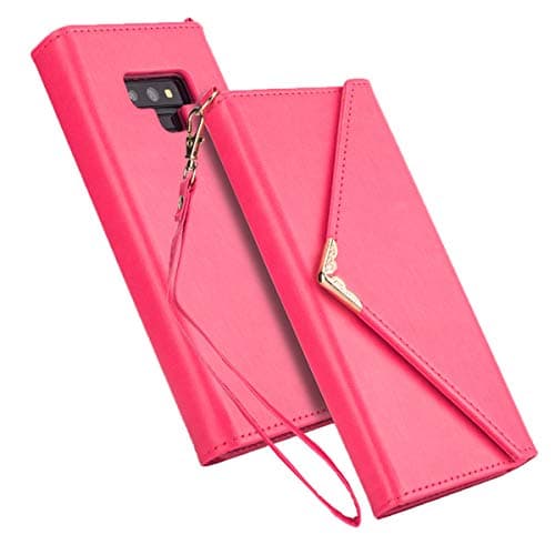 BeautyWill Galaxy Note 9 Wallet Case Card Holder Premium PU Leather Flip Cover Card Slots Phone Cover with Wrist Strap for Women