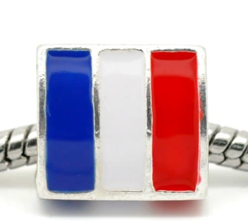 Divine Beads: Silver Plated French National Flag Triangular Charm Bead. Known also as drapeau tricolore, drapeau français and les couleurs. Fits Pandora, Biagi, Tedora, Chamilia, Bacio, Troll and other European style bracelets