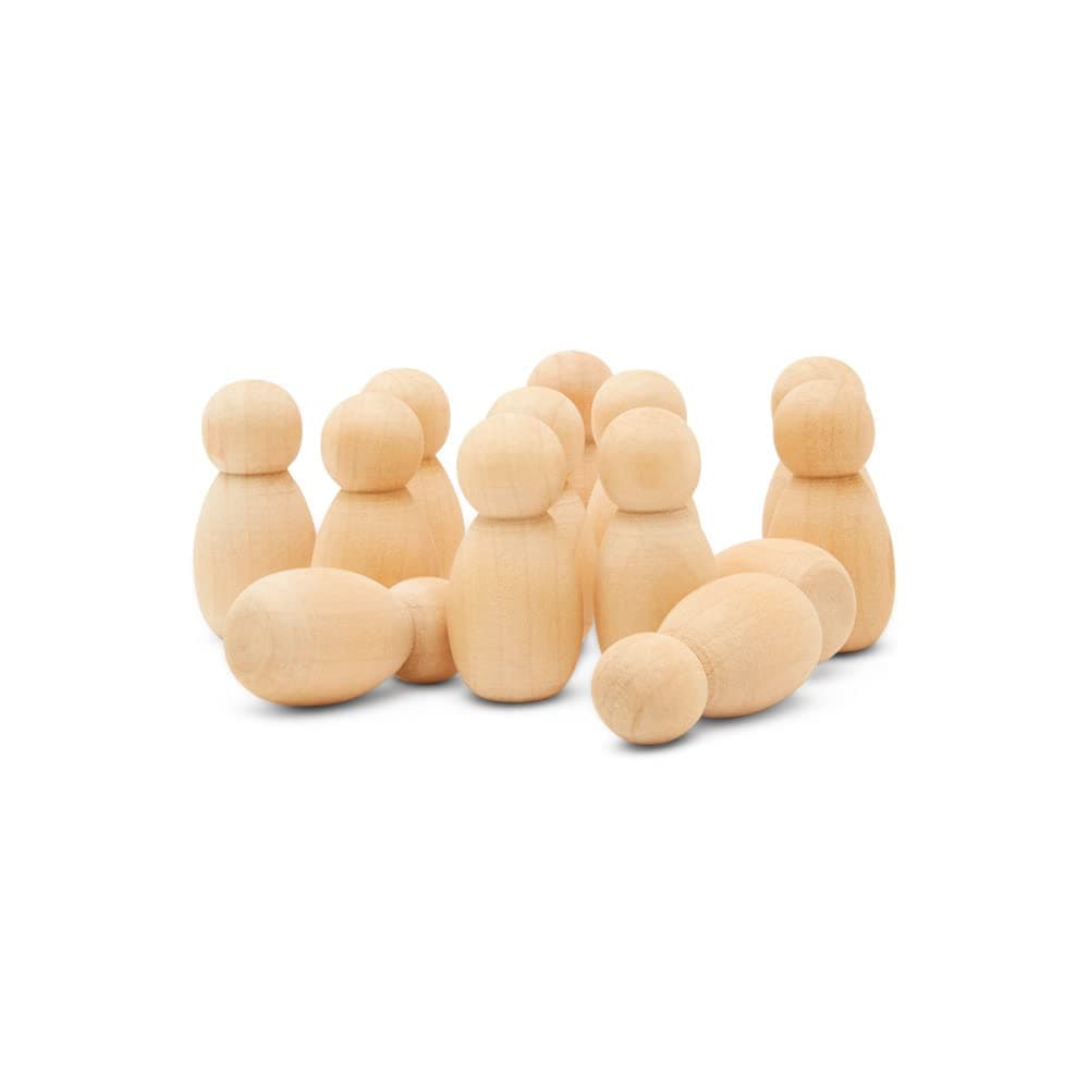 Wood Peg People, 1-3/8 Inch Bunting Shape Wooden People, Pack of 25 Wooden, Strong Birch Wood Figures, Unfinished Pegs for Crafts