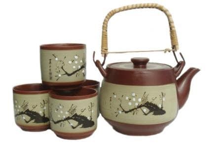 5 piece Japanese Plum Tree Tea Set (1 pot & 4 cups)