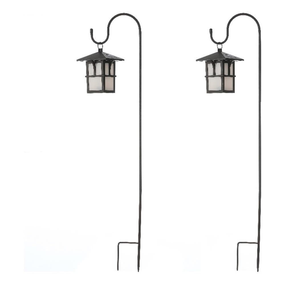 Pagoda Hanging Solar Lanterns with Shepherd’s Hooks, Set of 2