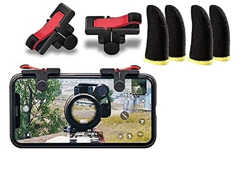 BLAXSTOC combo of Best Pubg Trigger-567 Mobile Gaming Controller Sensitive Aim and Fire Red Black Triggers L1 R1 Button Mobile Gamepad Finger Sleeve for Pubg/Free Fire/Cod Mobile(Pubg Trigger-567)