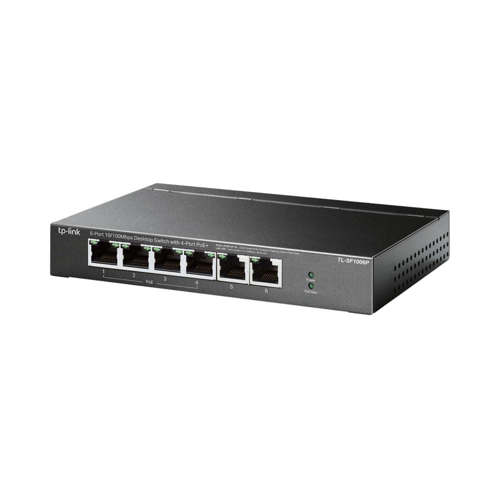 TP-Link 6 Port Fast Ethernet 10/100Mbps Desktop PoE Switch | 4 PoE+ Ports @67W | Plug & Play | Sturdy Metal w/Shielded Ports | Extend Mode | Priority Mode (TL-SF1006P)
