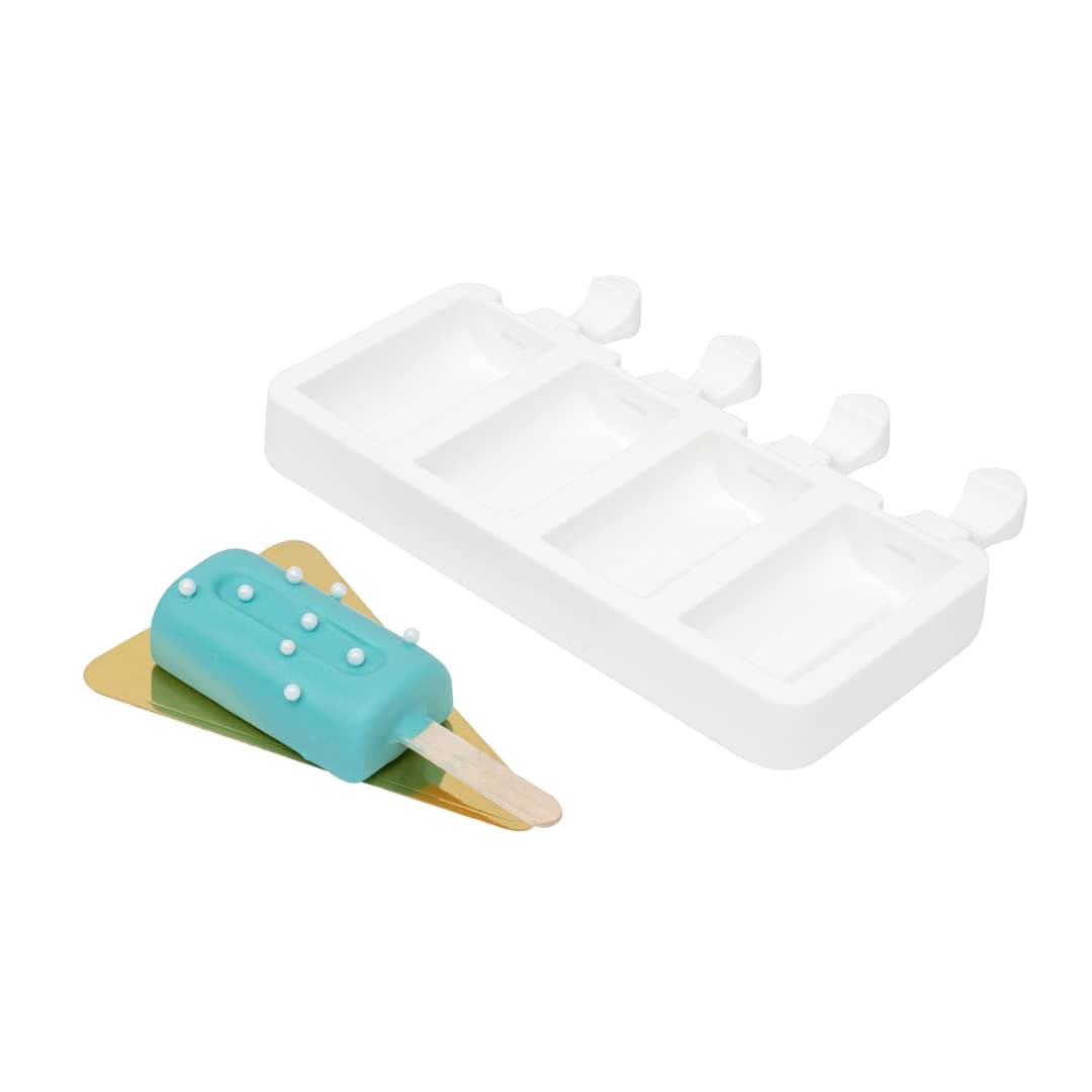 Pastry Tek 4 Cavities Popsicle Molds, 10 Cylinder Cakesicle Molds - Flexible, Freezable, White Silicone Cake Popsicle Molds, Easy Release, For Baking - Restaurantware