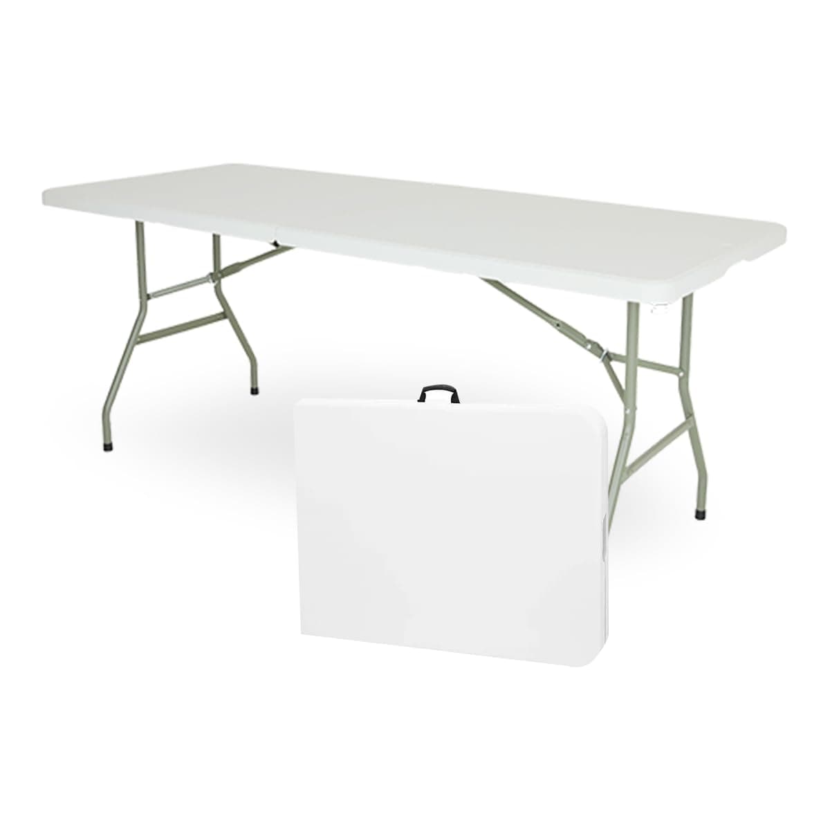 Folding Table 6ft Long Portable Heavy Duty Plastic with Carrying Handle for Indoor Outdoor Camping Parties or Events