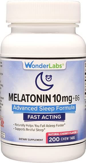 Wonder Laboratories Chewable Melatonin 10mg + B6 Fast Dissolve Helps You Fall Asleep Faster, Stay Asleep Longer 200 Count