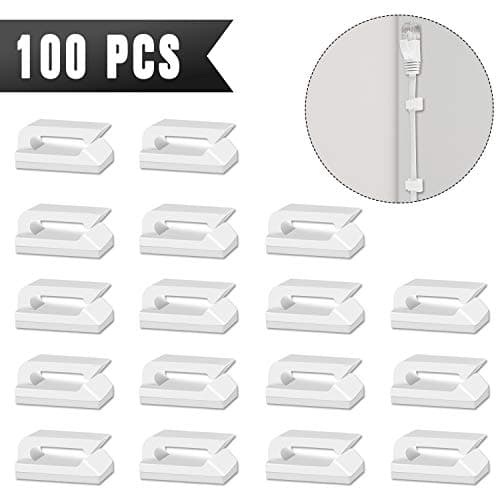 Adhesive Cable Clips - CableGeeker 100 Pieces Self-Adhesive Cable Organizer with Strong Adhesive Pad,No Tools Required Cord Holder for Cat6 Cat7 Flat Ethernet Cable (White)