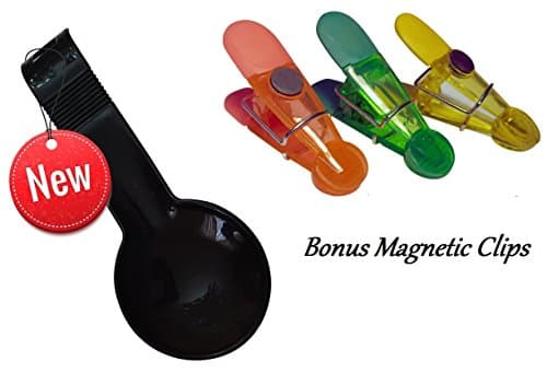 Spoon Rest for Kitchen Stove with Bonus 3 Pack Fridge Magnetic Clips - Durable Plastic - Color May Vary - Black, Blue or Green