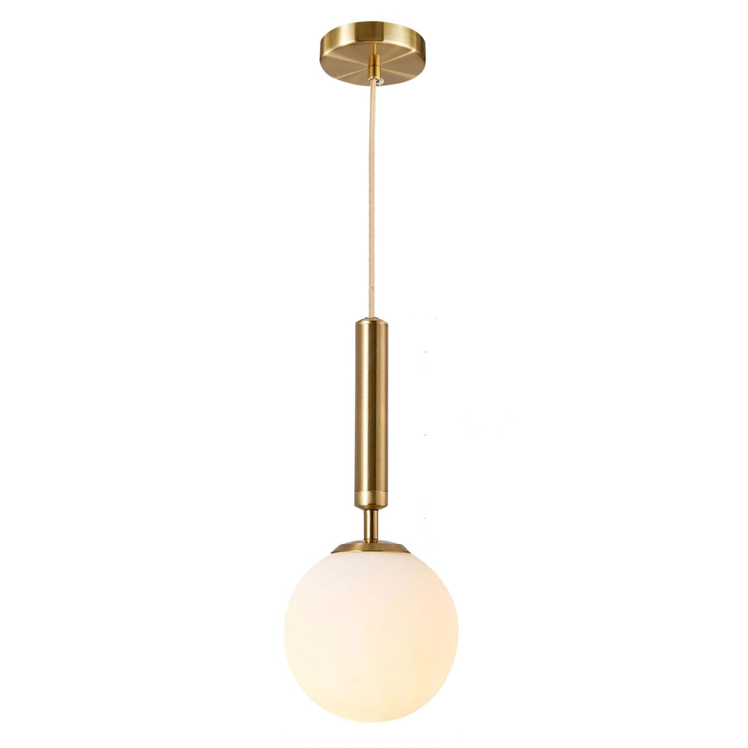 KCO Lighting Modern Globe Pendant Lights Kitchen Island Lighting White and Gold Pendant Light Single Pendant Lighting Frosted Glass Hanging Light Brass Vintage Ceiling Light Fixture