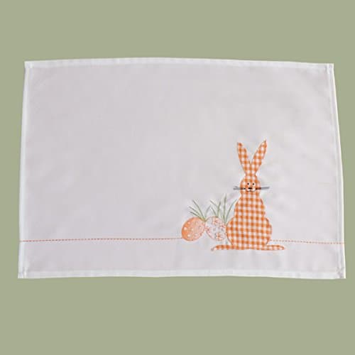 Easter Table Linen – lovingly embroidered Vichy checks Bunny and decorated Easter Eggs - Tablecloth Table Runner Place Mat set – TYP315, Polyester, Orange, Platzdeckchen 4er-Set 35x50 cm