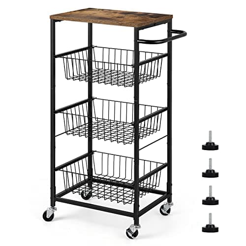 smusei Kitchen Cart on Wheels 4 Tier Metal Moveable Kitchen Cart with Storage Rolling Utility Storage Cart with Pull Out Baskets for Home, Bathroom, Pantry