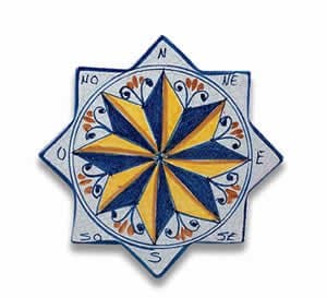 Hand Painted Star-shaped Compass Tile - Handmade in Italy