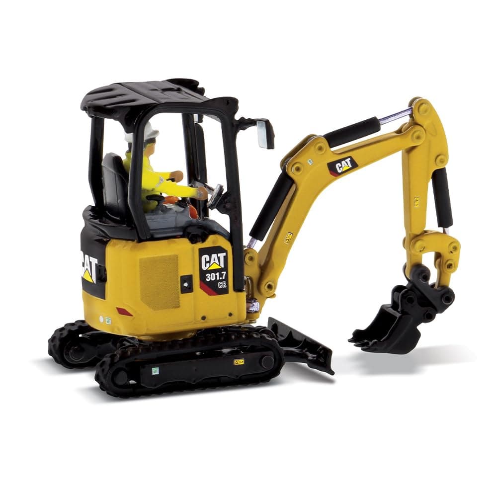 Diecast Masters CAT Caterpillar 301.7 CR Next Generation Mini Hydraulic Excavator with Work Tools and Operator High Line Series 1/50 Model 85597