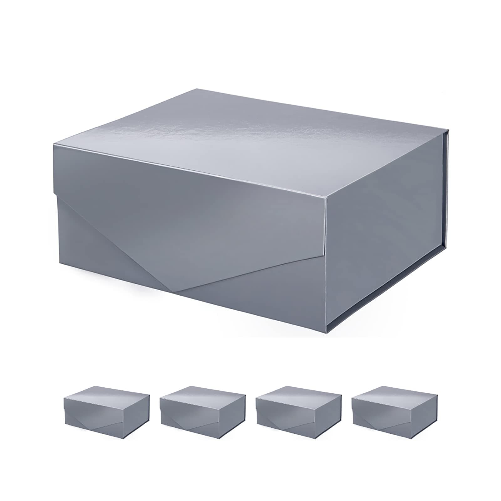PACKHOME 5 Gift Boxes 9x6.5x3.8 Inches, Gift Boxes for Men, Rectangle Collapsible Boxes with Magnetic Lids for Gift Packaging (Glossy Blue Gray)