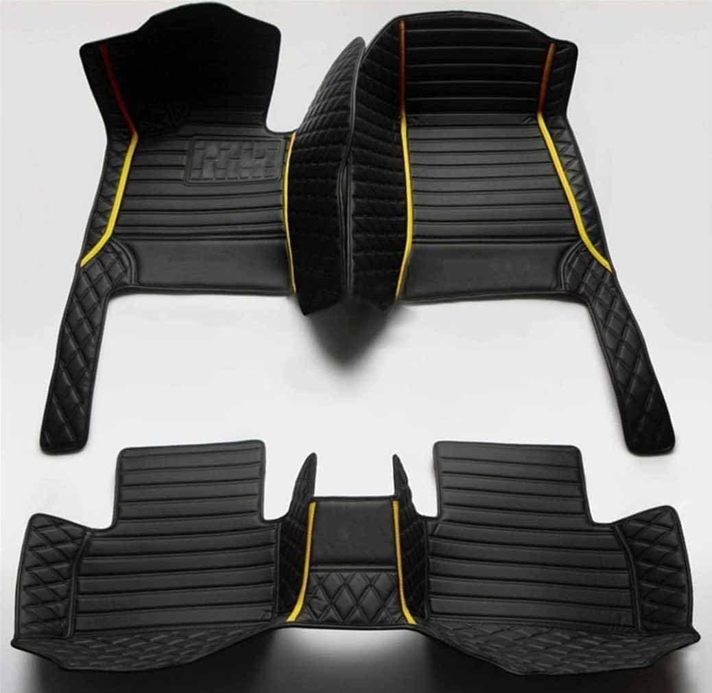 Custom Personalized Floor Mats ,Luxury Full Coverage All Weather Car Floor Mats,Anti-Slip Leather Car Mat Set ,Custom Floor Mat, for 99% of Cars, Trucks & SUV. (All Black Yellow)