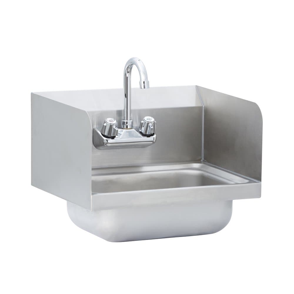 Fenix Sol Wall Mounted Hand Sink with Dual Side Splash, 17"L x 15"W x 13"H, Faucet Included, NSF Certified