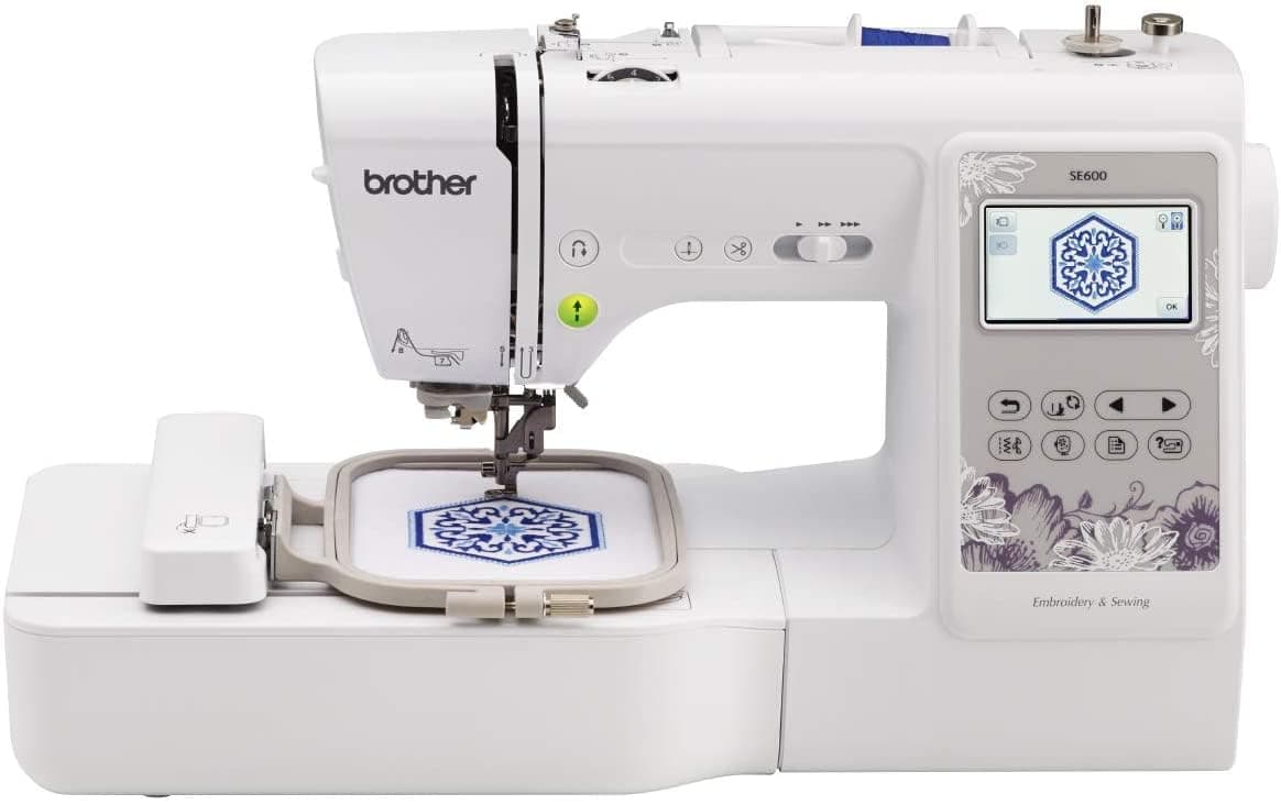 Brother Sewing Machine, SE600, Computerized Sewing and Embroidery Machine with 4" x 4" Embroidery Area, 80 Embroidery Designs, 103 Built-In Sewing Stitches, White