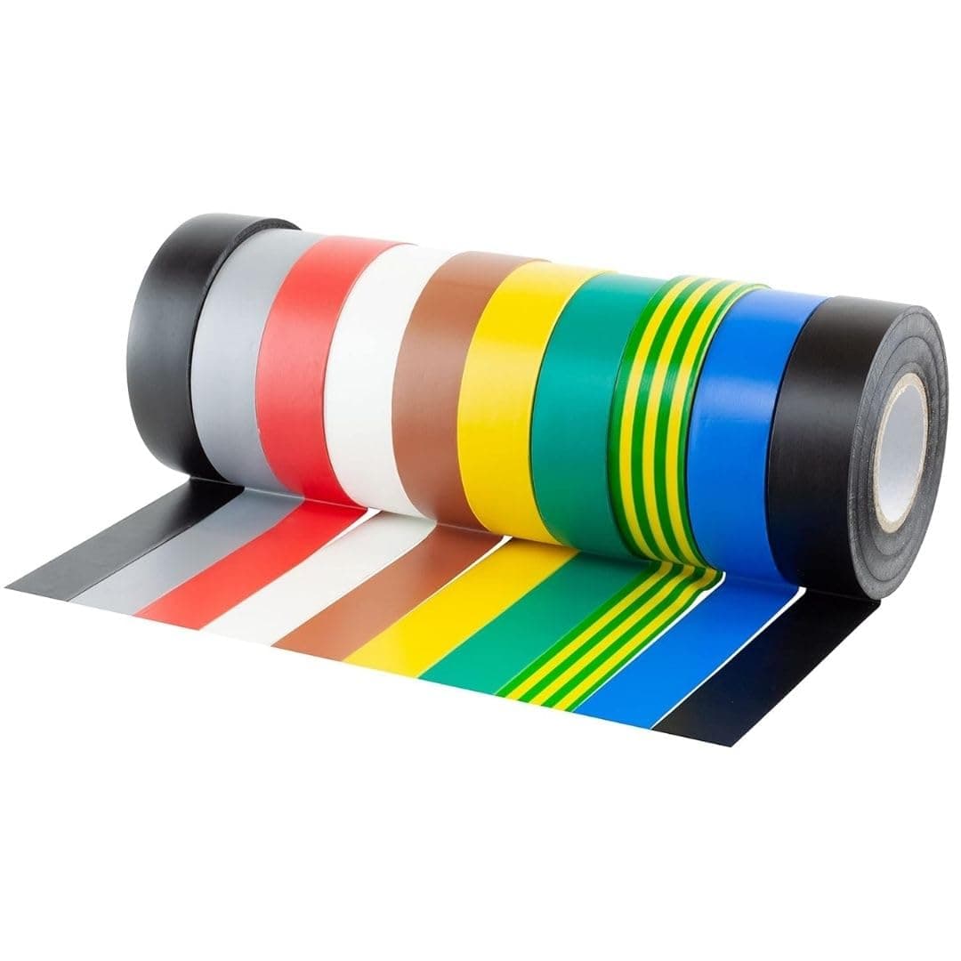 10 Rolls Multi Pack of PVC Electrical Insulation Tape, 20m x 19mm, Premium Multi-colour Mixed 10 Rolls