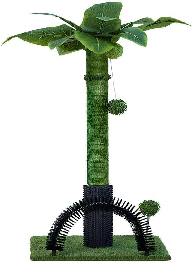 TBSITNSCat Scratching Post, Coconut Shaped Cat Tree, 33" Tall Scratching Post with Cat Arch Self Groomer Natural Sisal Rope for Indoor Large Cat Scratcher Post, Dangling Spring Ball Toy