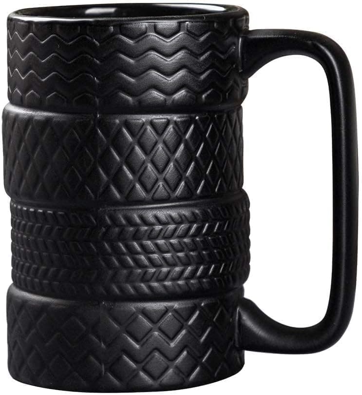 rackbone Tire Mug Car Wheel Cup for Coffee Tea Drinks Ceramics Tyre Cup Funny Gift Black 5 * 3 * 3inch 13.5oz