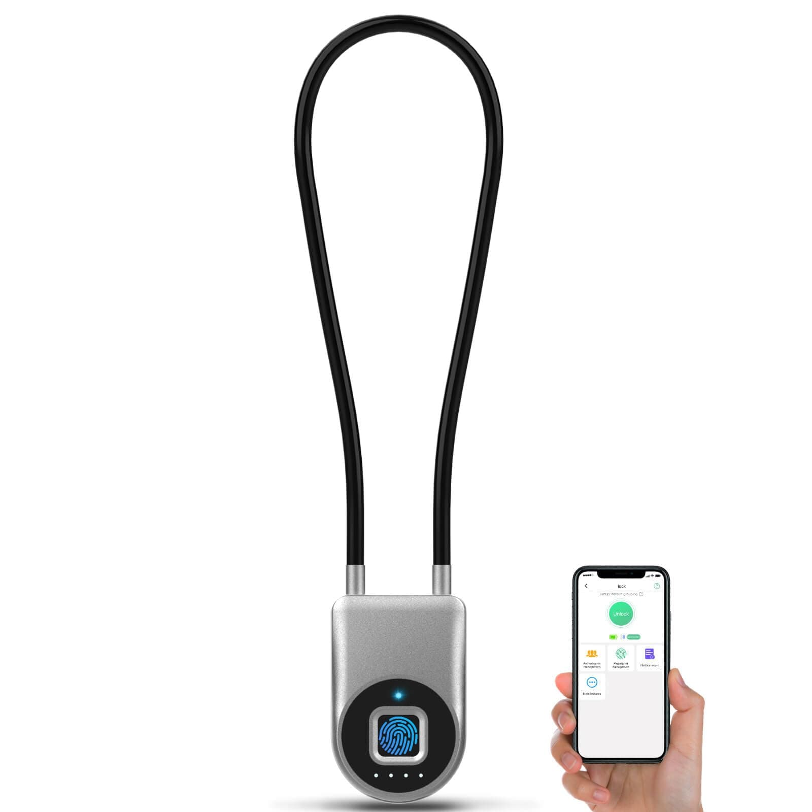 eLinkSmart Fingerprint Cable Lock, 6" Long Shackle Small Keyless Biometric Waterproof Bluetooth Smart Padlock for Gate, Outdoor Fence, Fridge, Cabinet, Locker, Pool, Yard, Pantry, Travel